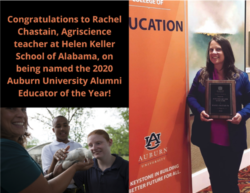 Congrats to Rachel Chastain on being named 2020 AU Alumni Educator of the Year; Shown with Students.